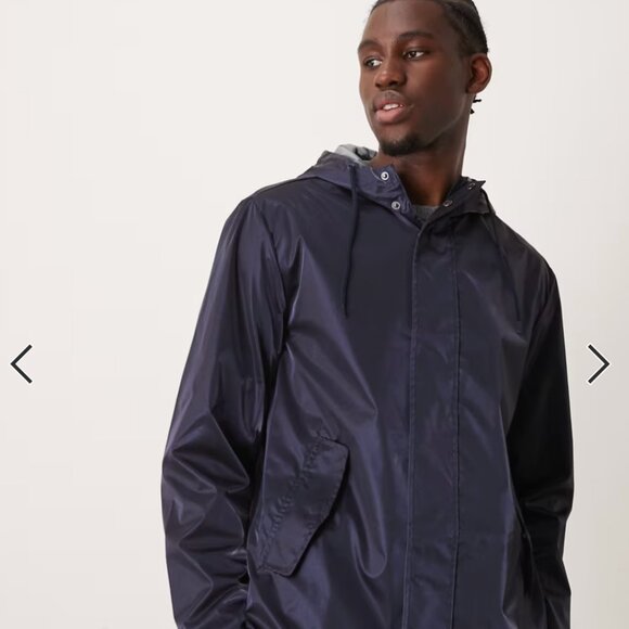 ASOS DESIGN shower resistant rubberized rain jacket in metallic blue - M - Picture 1 of 6